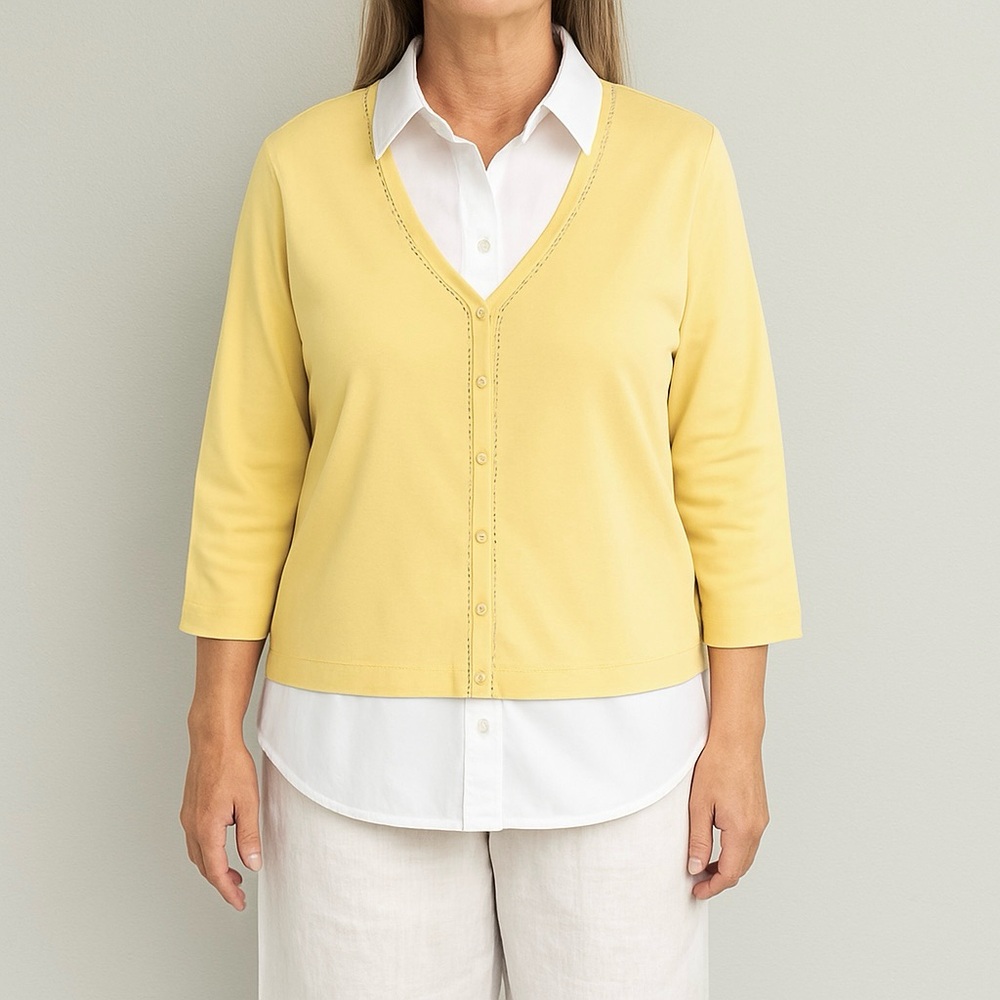 Talbots Cardigan Sweater Butter Yellow Y2K Plus Petite 1X Capsule Office Preppy
